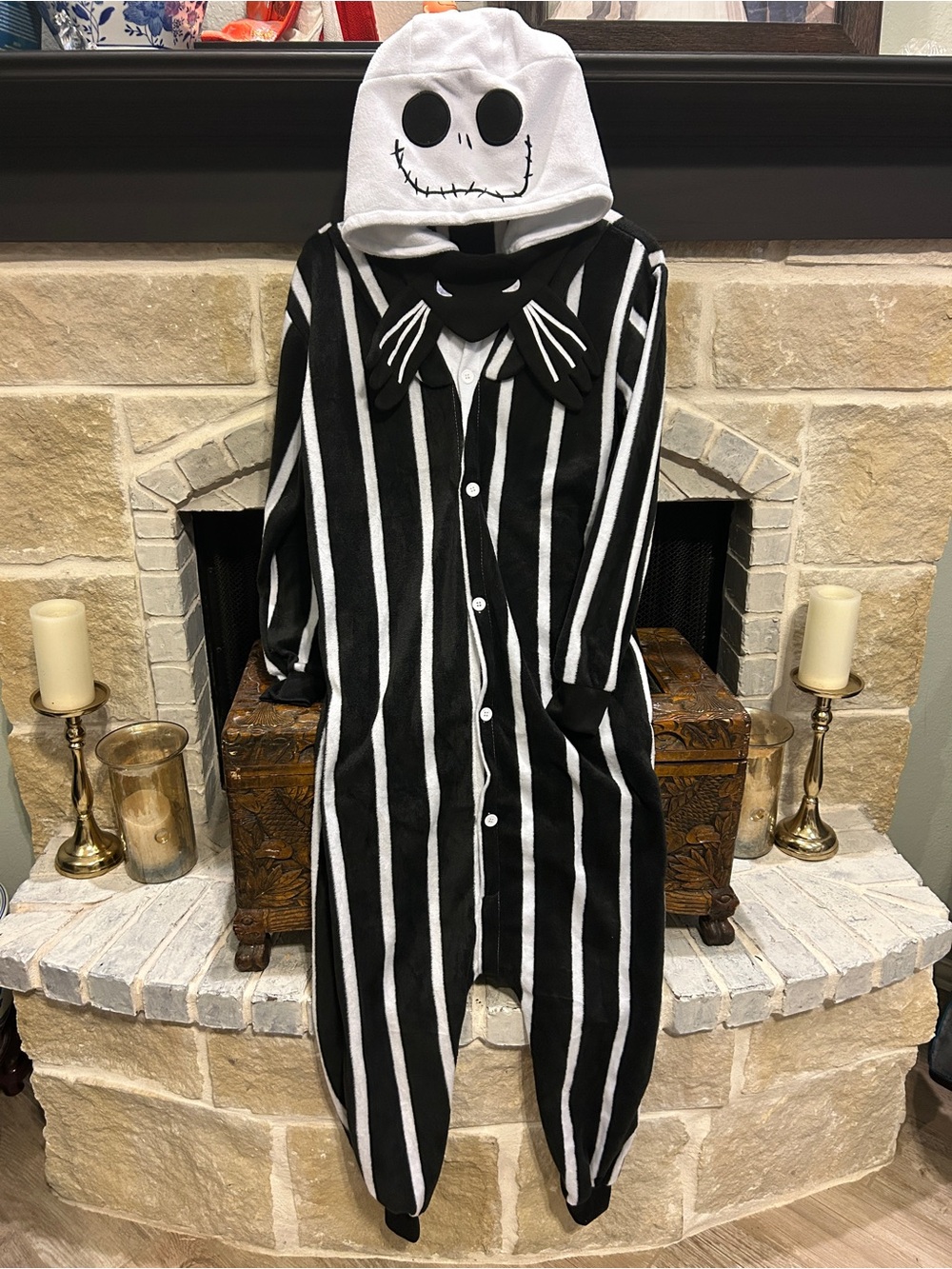 Adult Unisex Black & White Jack Skellington Pajamas Onesie